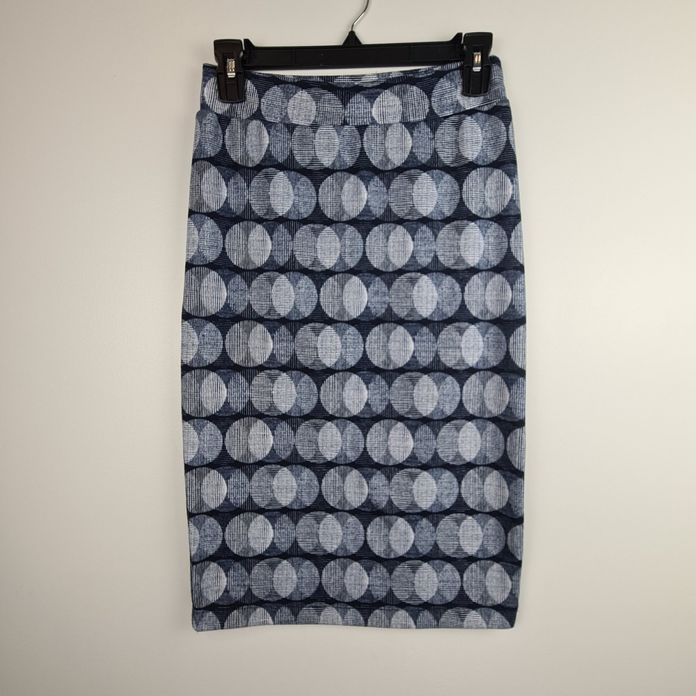 Renee C Women's Pencil Skirt Circle Pattern Pull On Blue Size S Knee Length Work